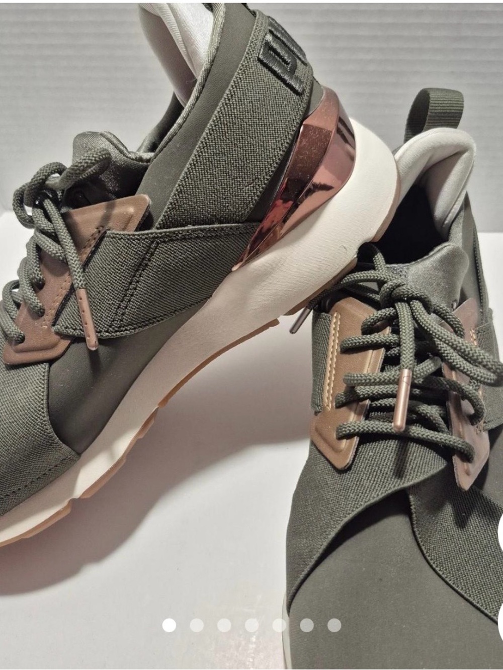 Puma Women's Olive Green Sneakers with Rose Gold Accent